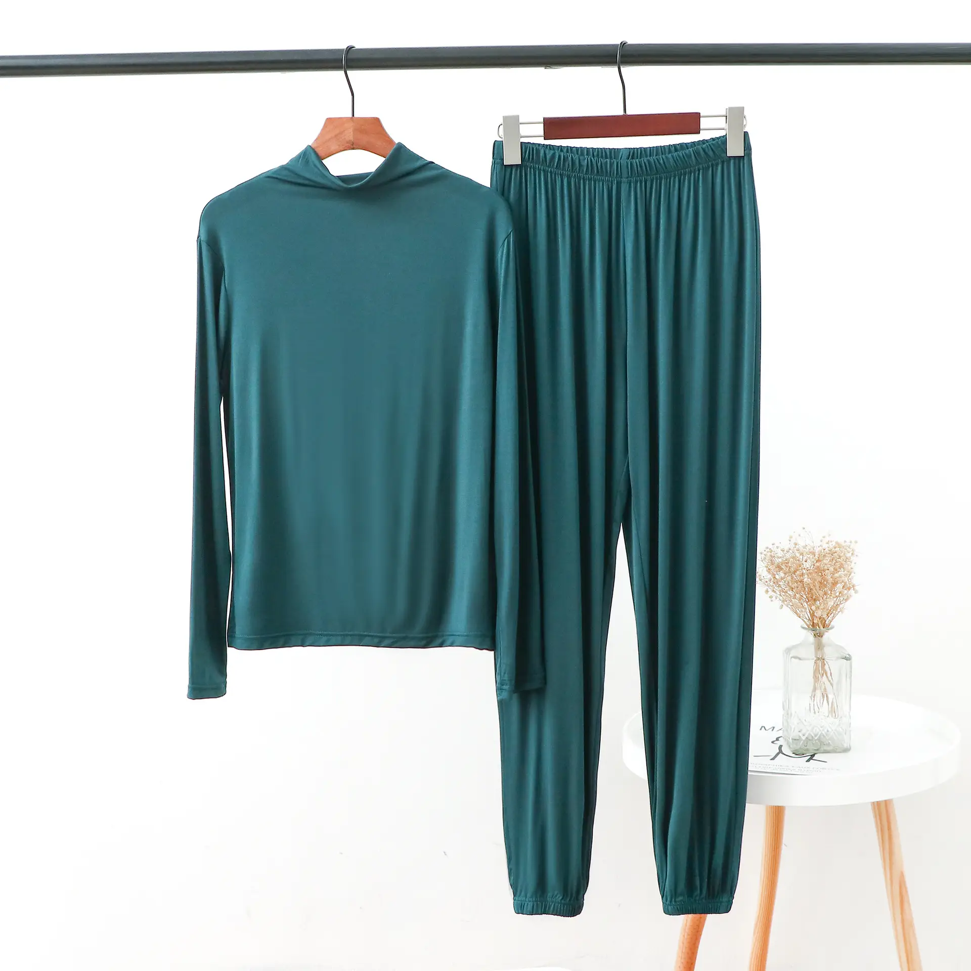 Women's Grey Modal Pajama Set Long Sleeve T-shirt Pants - Image 3