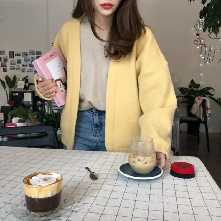 Women's Loose Knitted Cardigan Sweater Beige 2025 - Image 5