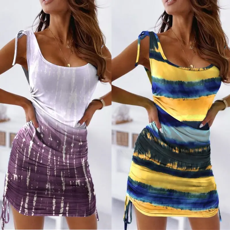 2025 Summer Low Cut Wrinkle Strap Dress Sexy Square Neck - Image 3