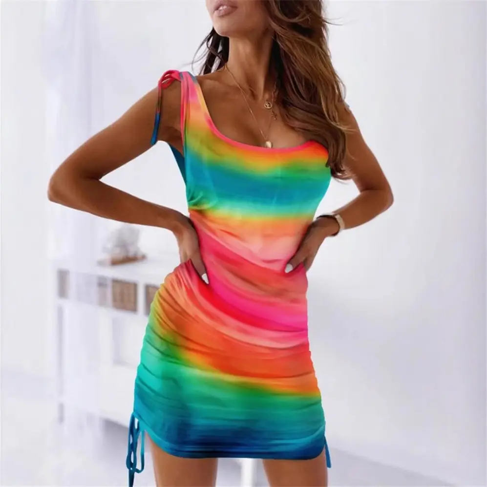 2025 Summer Low Cut Wrinkle Strap Dress Sexy Square Neck - Image 6