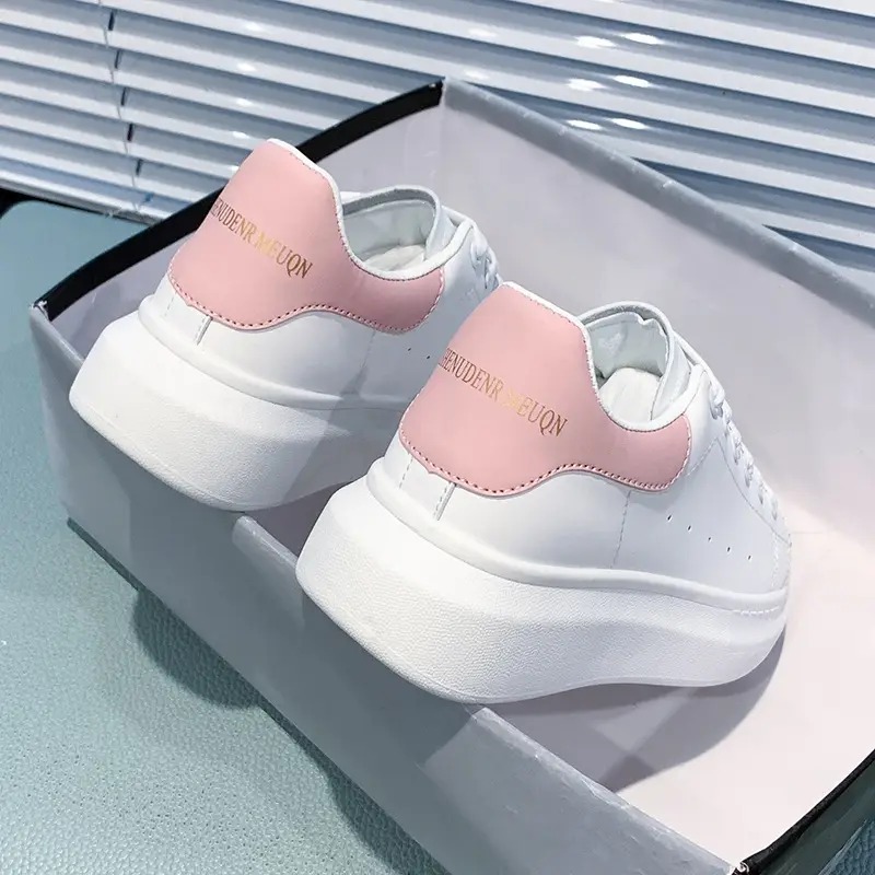 Mcqueen White Sneakers for Women 2026 New Autumn Hot-Selling Versatile Ultra-Fiber Breathable Thick-Soled Height-Increasing Mcqueen Platform Women's Shoes