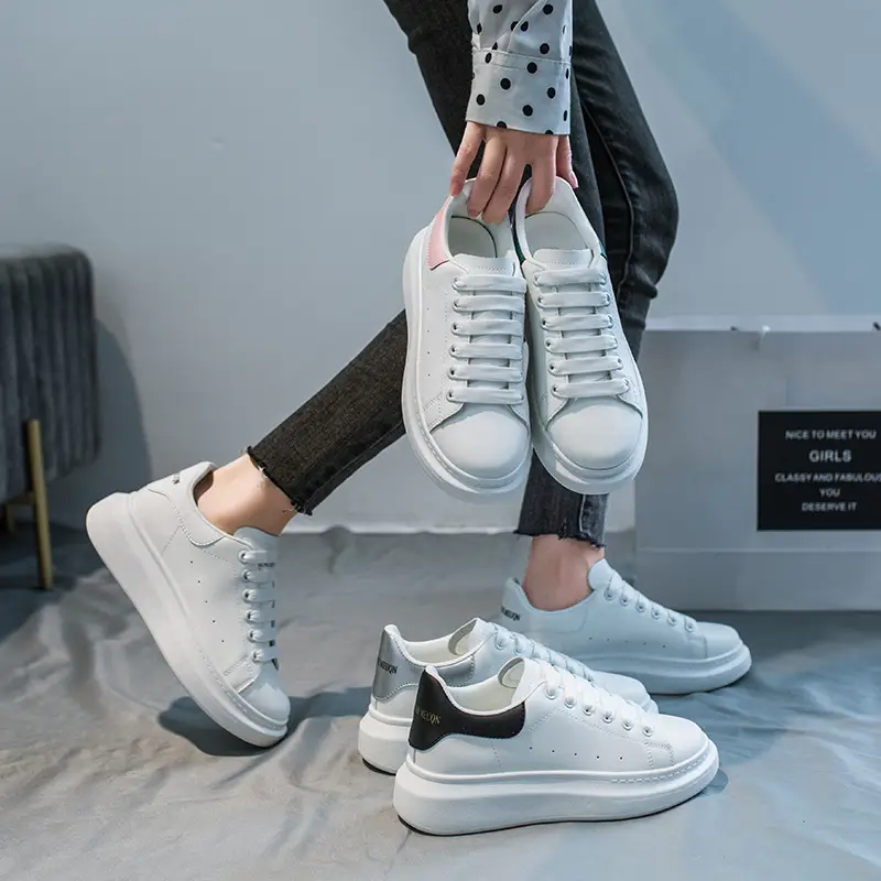 Mcqueen White Sneakers for Women 2026 New Autumn Hot-Selling Versatile Ultra-Fiber Breathable Thick-Soled Height-Increasing Mcqueen Platform Women's Shoes