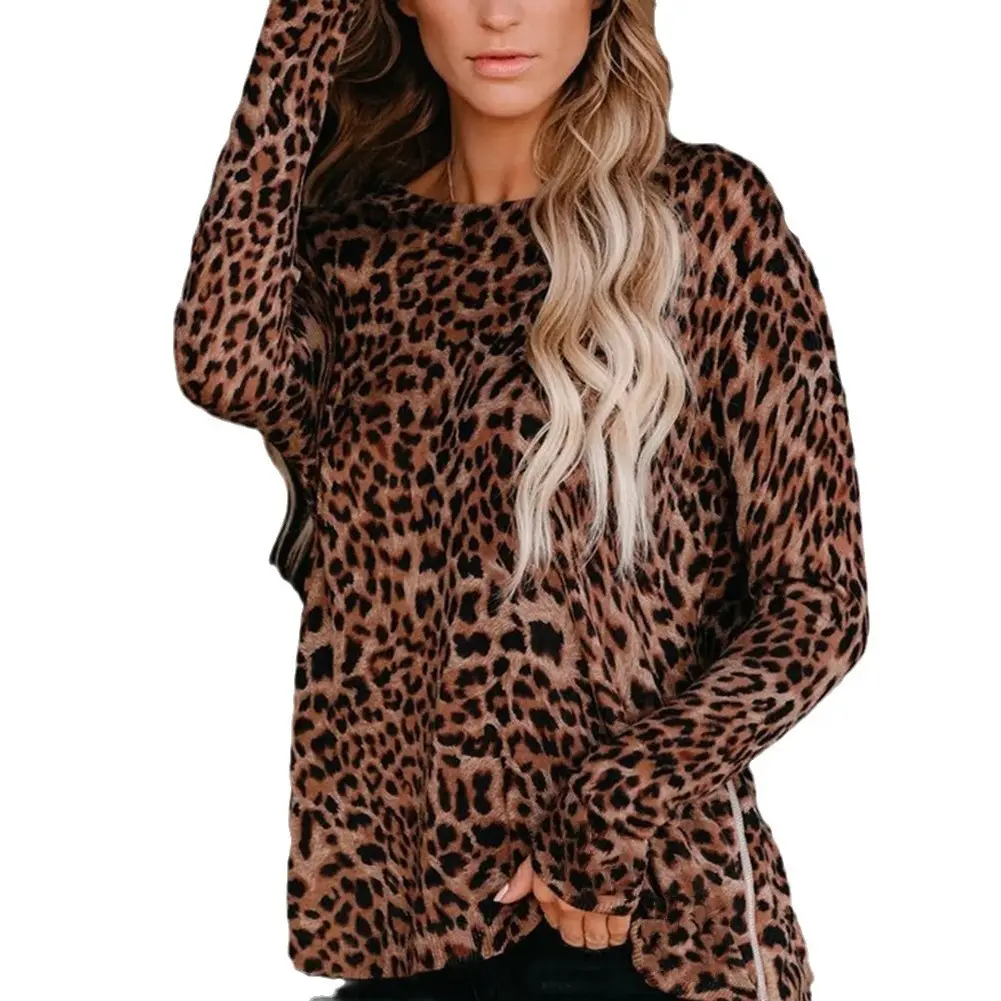 Women Leopard Print Long Sleeve T-Shirt Camo Bottom - Image 6