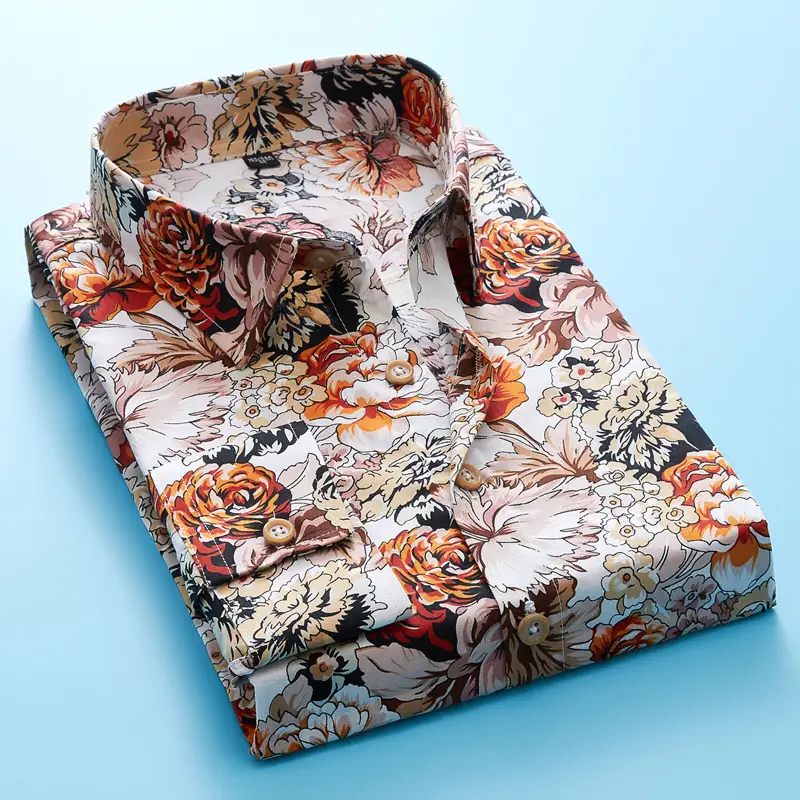 Men's Cotton Floral Shirt Long Sleeve - Image 6