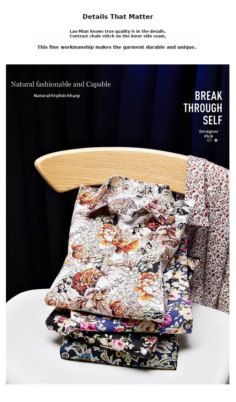 Men's Cotton Floral Shirt Long Sleeve — feature 1