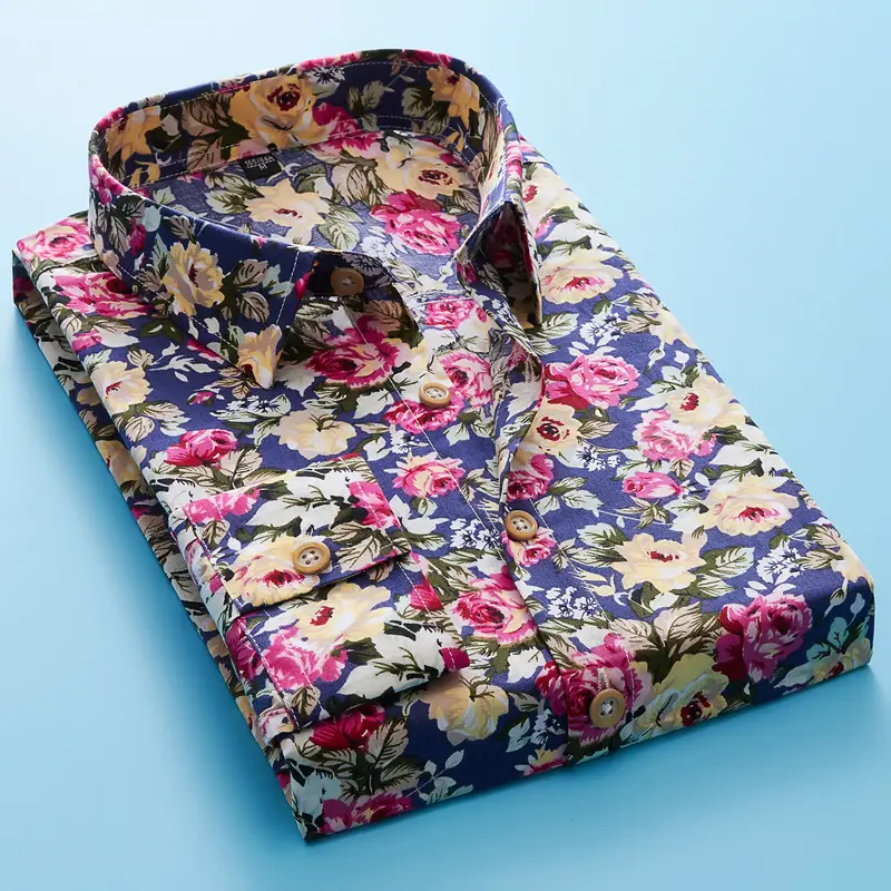 Men's Cotton Floral Shirt Long Sleeve - Image 2