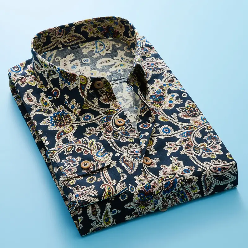 Men's Cotton Floral Shirt Long Sleeve - Image 4