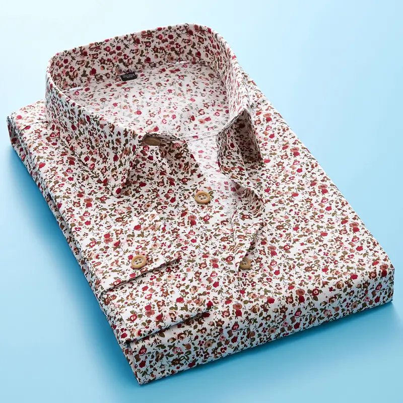 Men's Cotton Floral Shirt Long Sleeve - Image 5