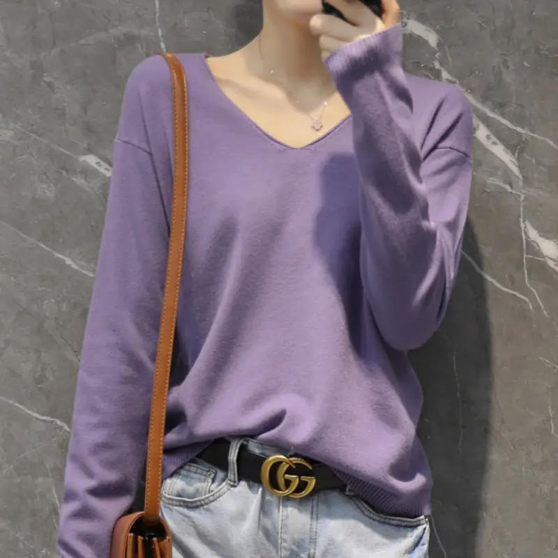 Women's Loose V-Neck Knitted Pullover Sweater - Image 12