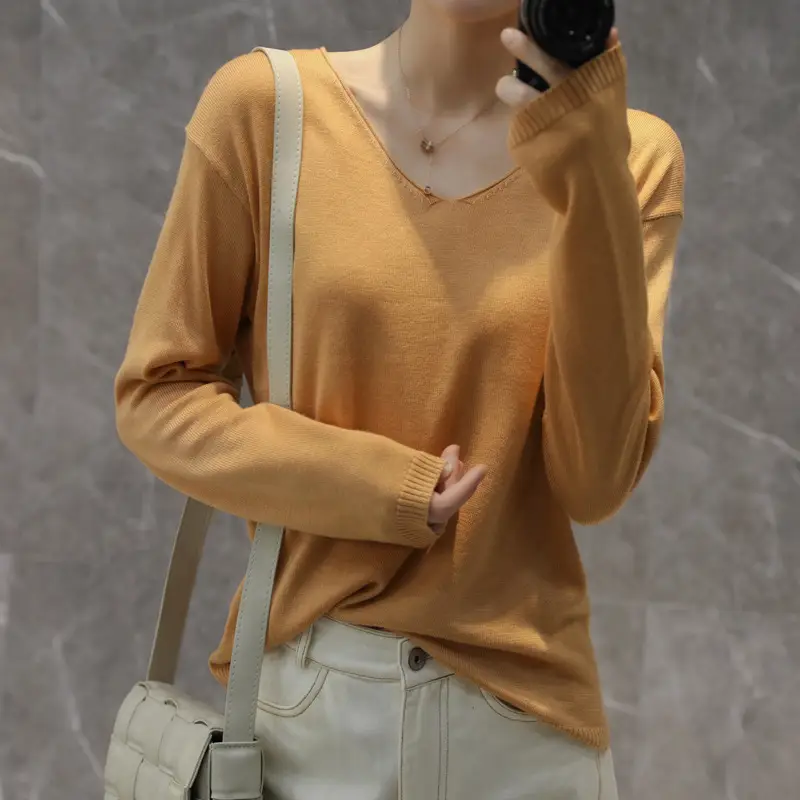 Women's Loose V-Neck Knitted Pullover Sweater - Image 13
