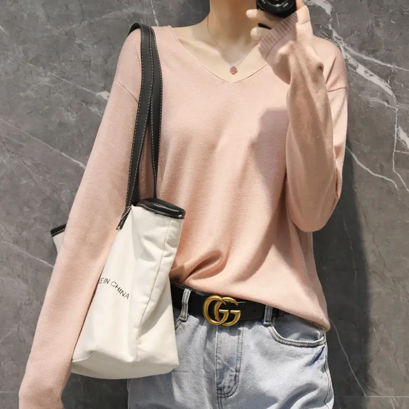 Women's Loose V-Neck Knitted Pullover Sweater - Image 14