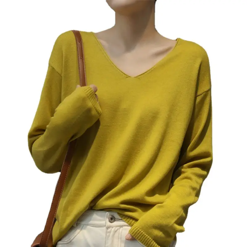 Women's Loose V-Neck Knitted Pullover Sweater - Image 15