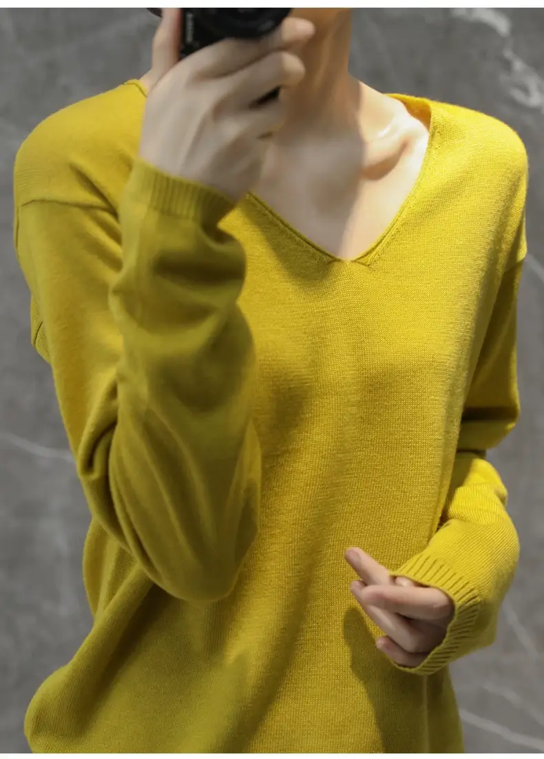 Women's Loose V-Neck Knitted Pullover Sweater — feature 13