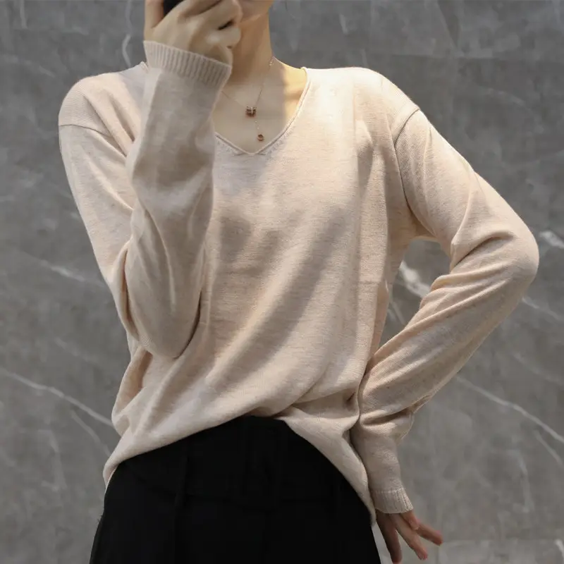 Women's Loose V-Neck Knitted Pullover Sweater - Image 8