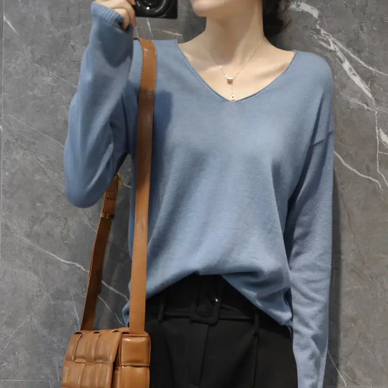 Women's Loose V-Neck Knitted Pullover Sweater - Image 9