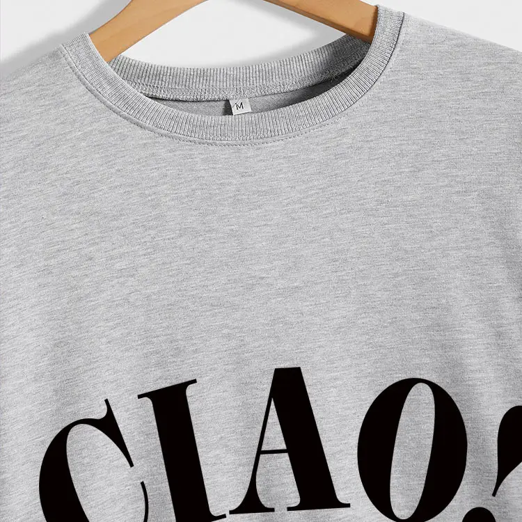 Women Red Ciao Long Sleeve Sweatshirt with Blue Denim Shorts Set