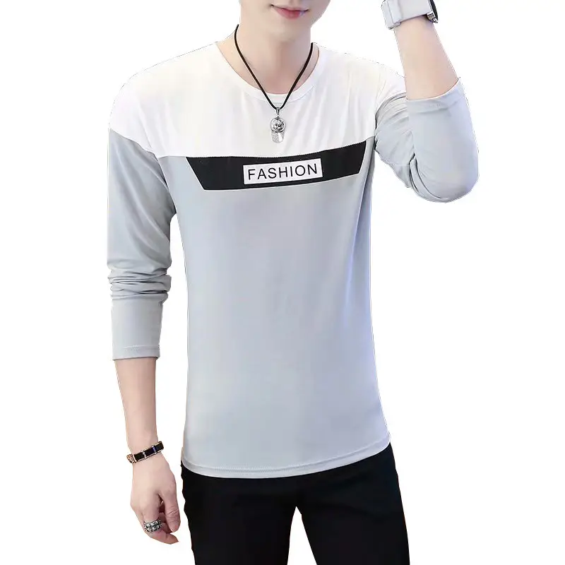 Men's Long Sleeve T-Shirt White Black Letter Bottom - Image 6
