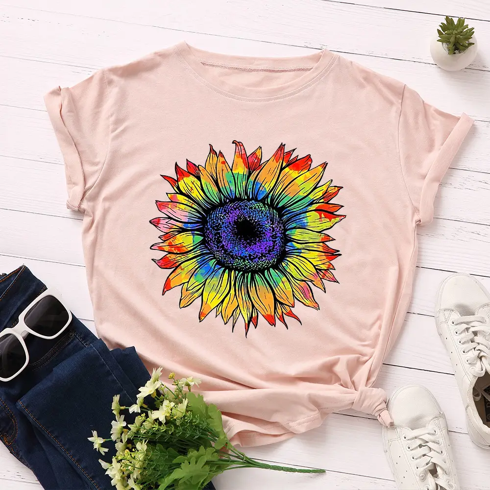 Women Cotton Sunflower Print T-Shirt Yellow - Image 13