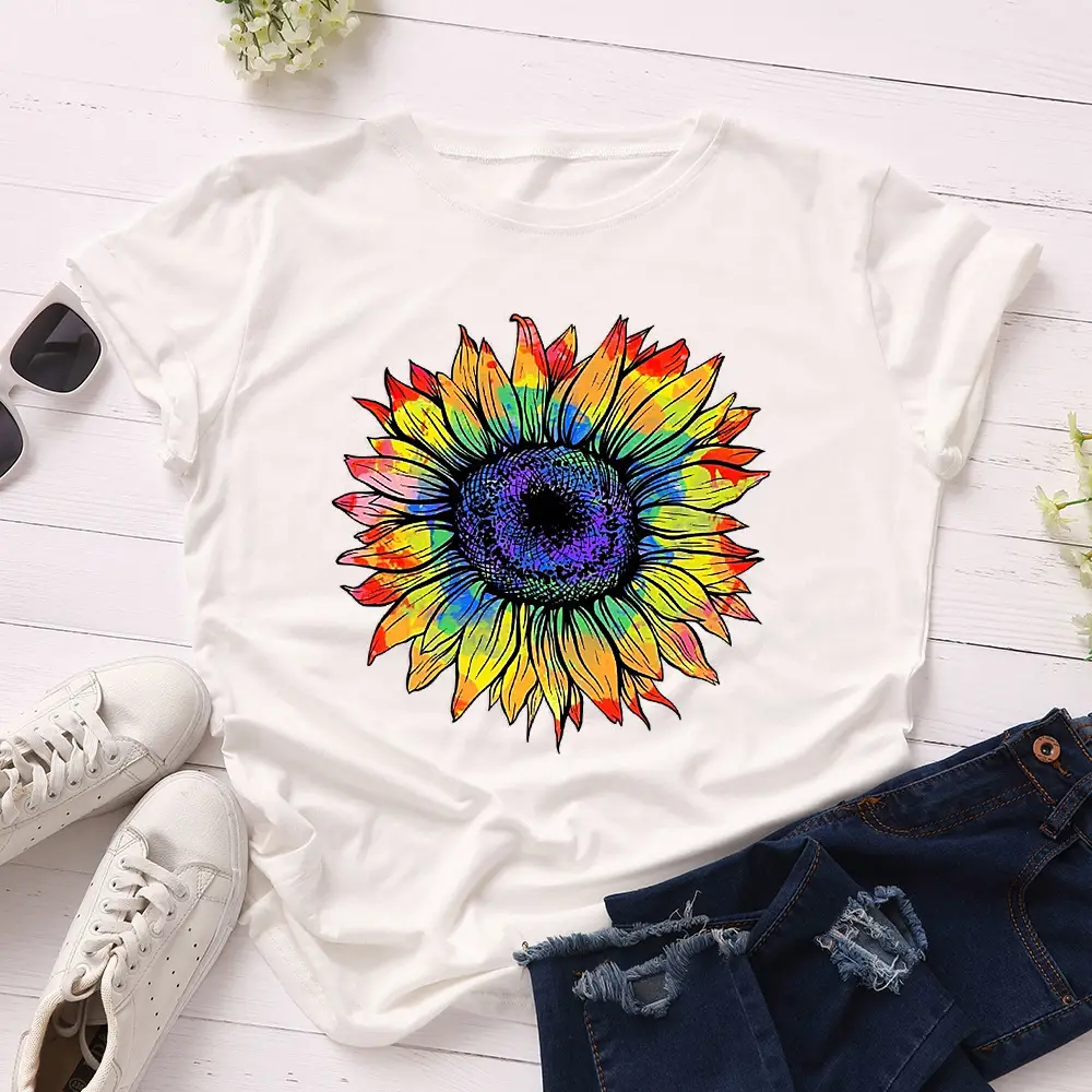 Women Cotton Sunflower Print T-Shirt Yellow - Image 4