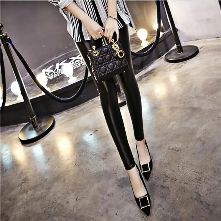 Black Leather Leggings Women Large Size Cropped Fit - Image 4