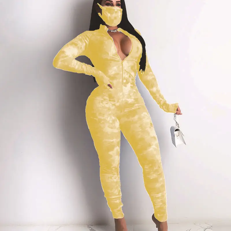 Yellow Tie Dye High Waist Sports Jumpsuit