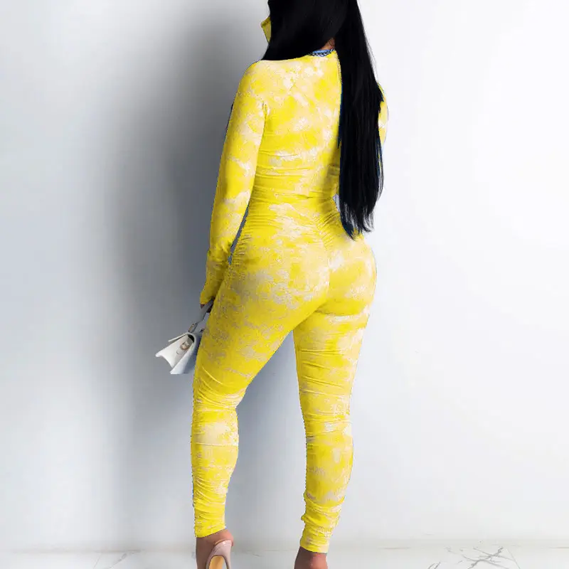 Yellow Tie Dye High Waist Sports Jumpsuit