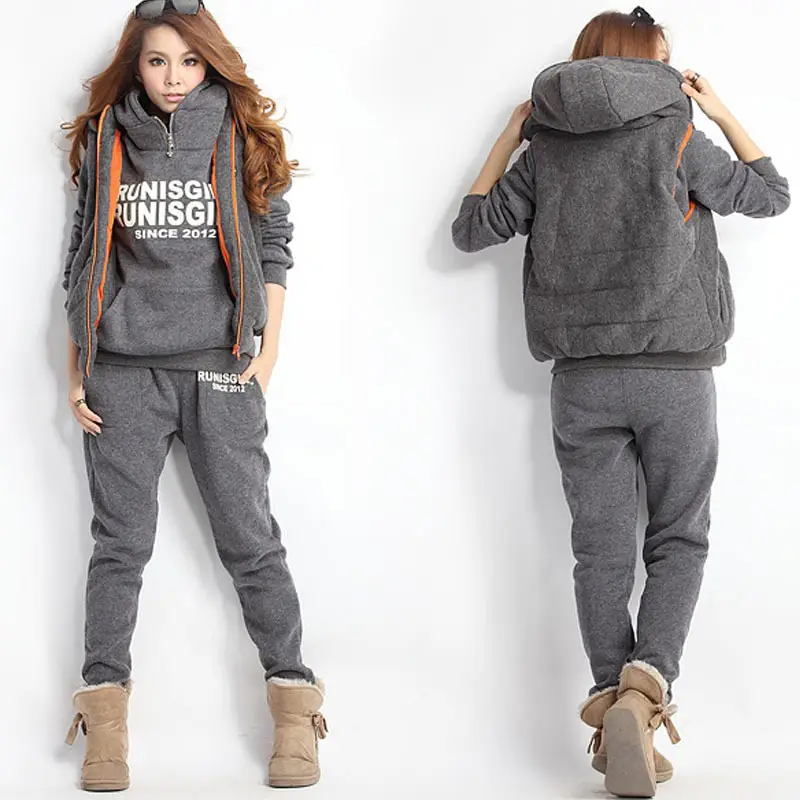 Women Winter Velvet Hooded Sweatshirt Set Large