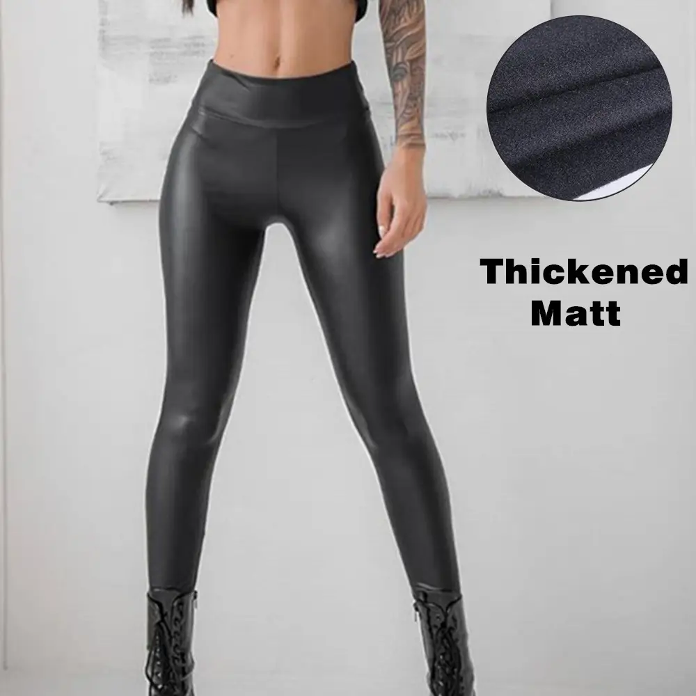 Black PU Leather High Waist Pants for Women - Image 4