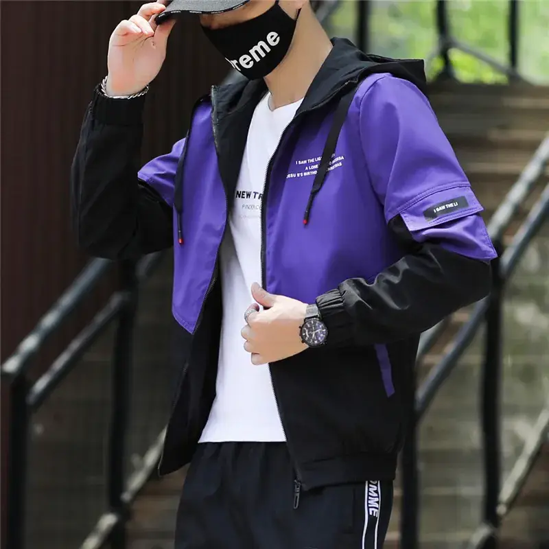 Men's Korean Fashion Jacket Yellow Black Zip Front Sports Casual - Image 4