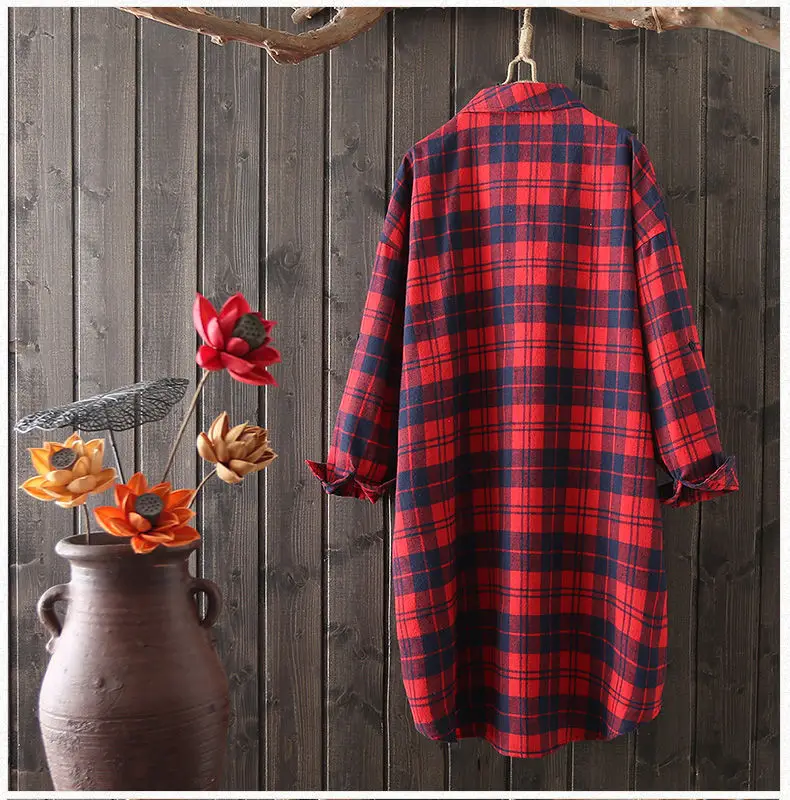 Women Plaid Jacket Red Blue Loose Spring