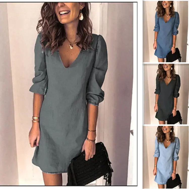 2025 Hot Selling Blue V-Neck Dress for Women - Image 5