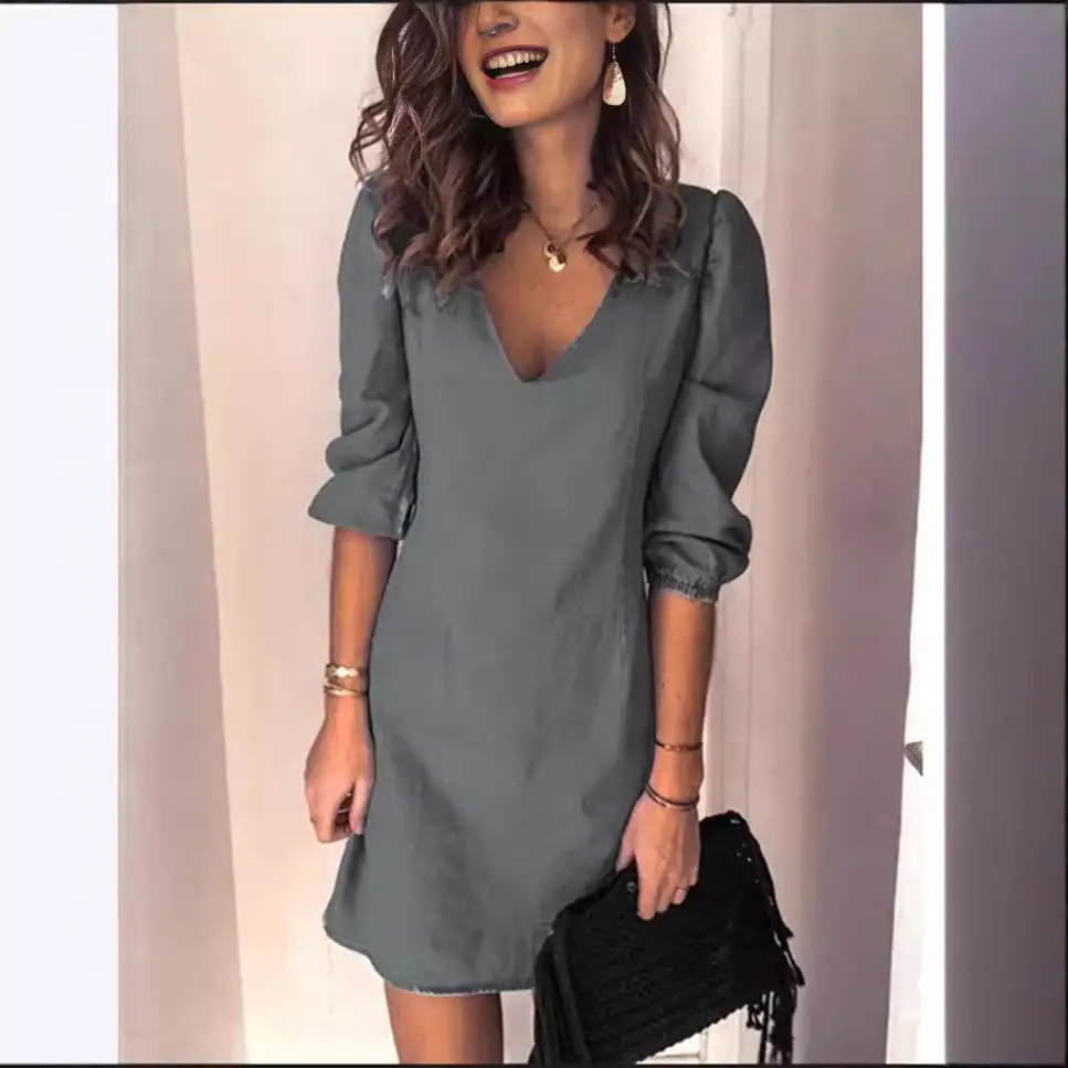 2025 Hot Selling Blue V-Neck Dress for Women - Image 6