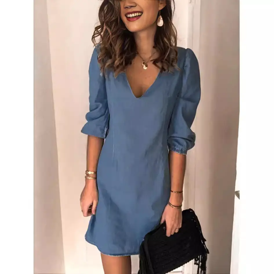 2025 Hot Selling Blue V-Neck Dress for Women - Image 7