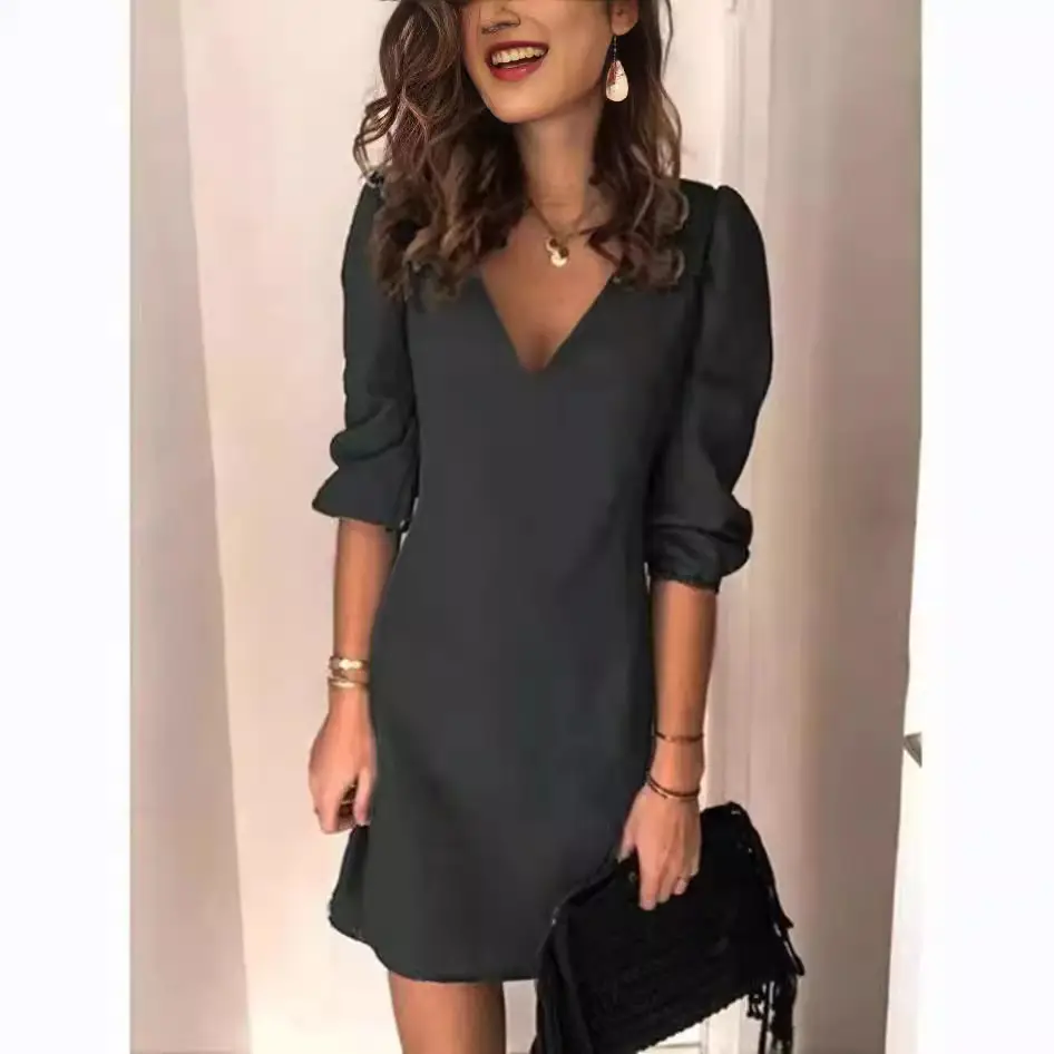 2025 Hot Selling Blue V-Neck Dress for Women - Image 9