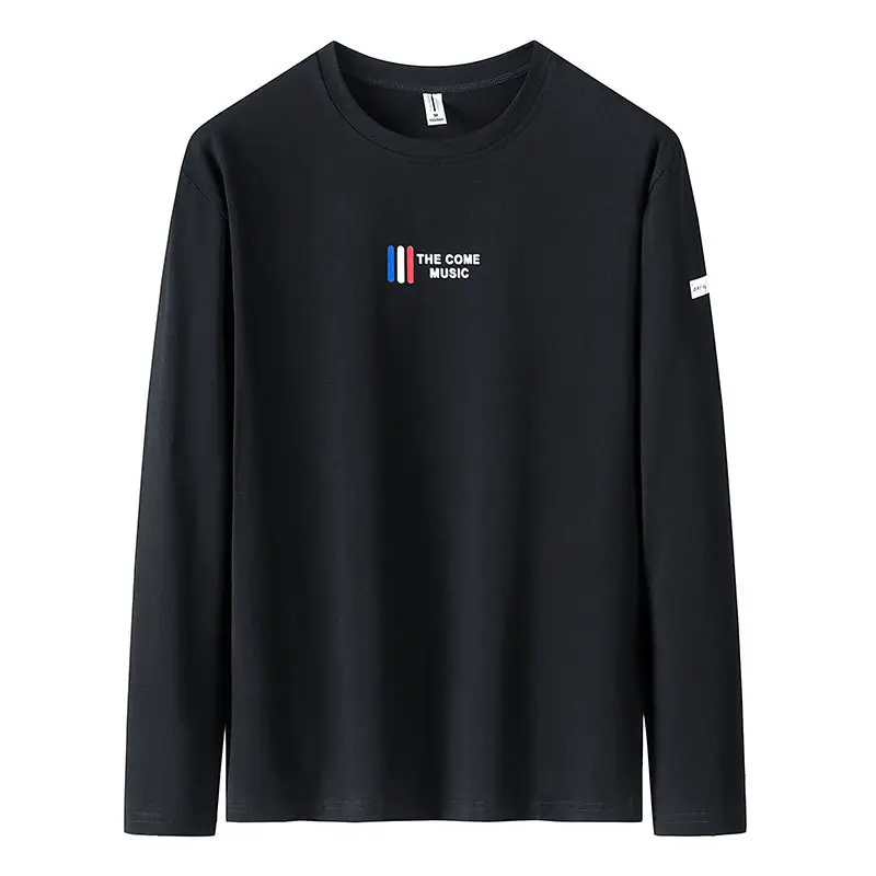 Men Long Sleeve Korean T-Shirt White Round Neck 2020 - Image 8