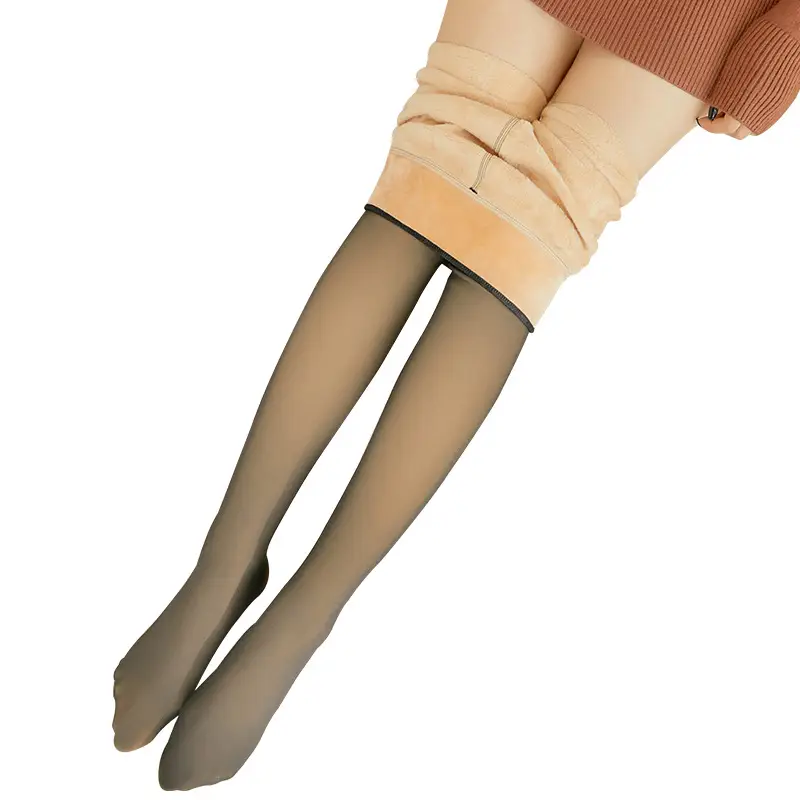 Fake Sheer Gray Leggings Fake Skin Colored Fleece Lined - Image 11