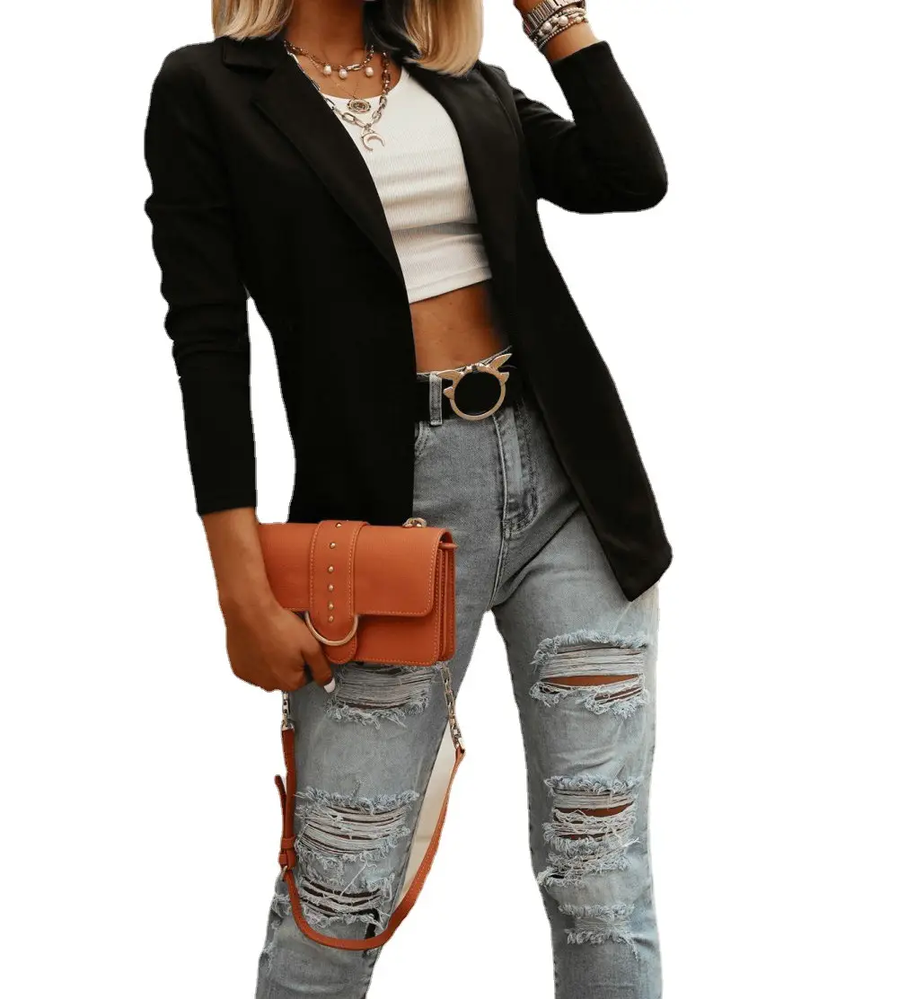2020 Autumn White Polyester Jacket for Women Casual Commute - Image 6