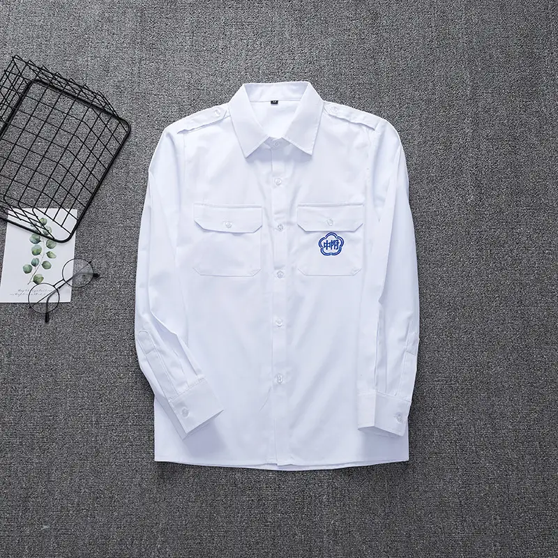 Men's White Attached Middle School Shirt with Embroidered Logo - Image 2