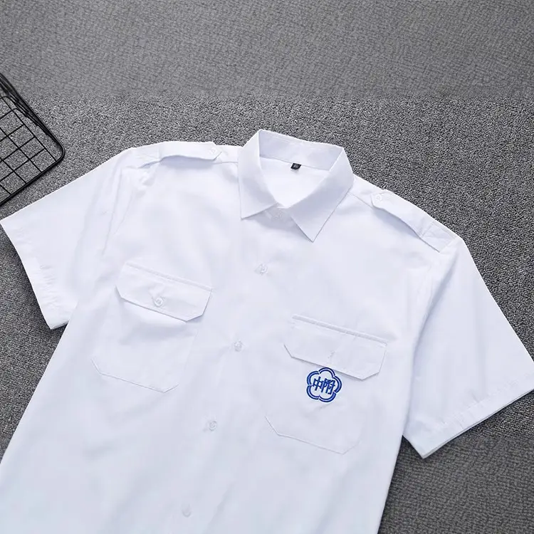 Men's White Attached Middle School Shirt with Embroidered Logo - Image 3