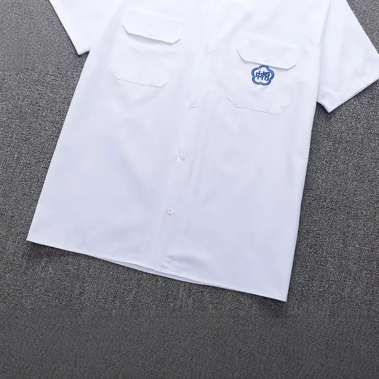 Men's White Attached Middle School Shirt with Embroidered Logo - Image 4