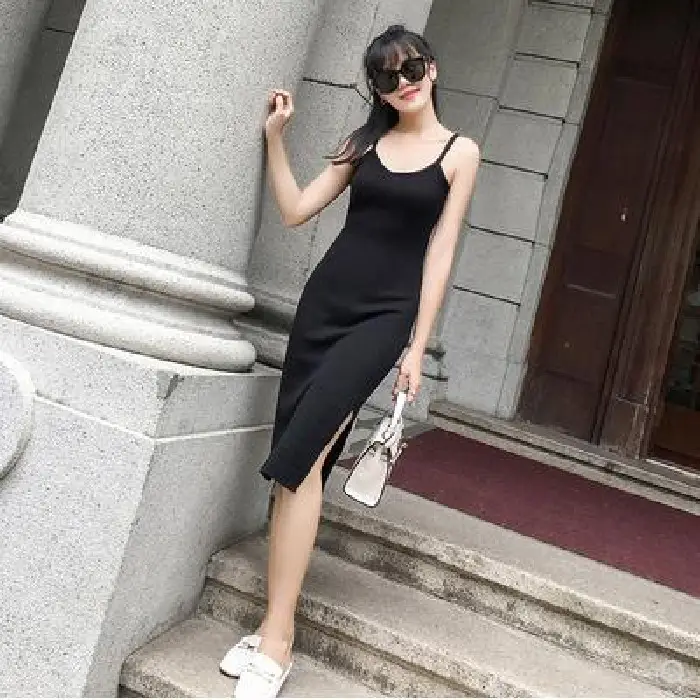 Black Long Sleeve Knitted Dress with Side Slit 2024 - Image 6