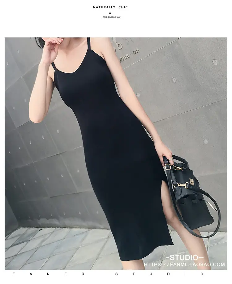 Black Long Sleeve Knitted Dress with Side Slit 2024 — feature 1