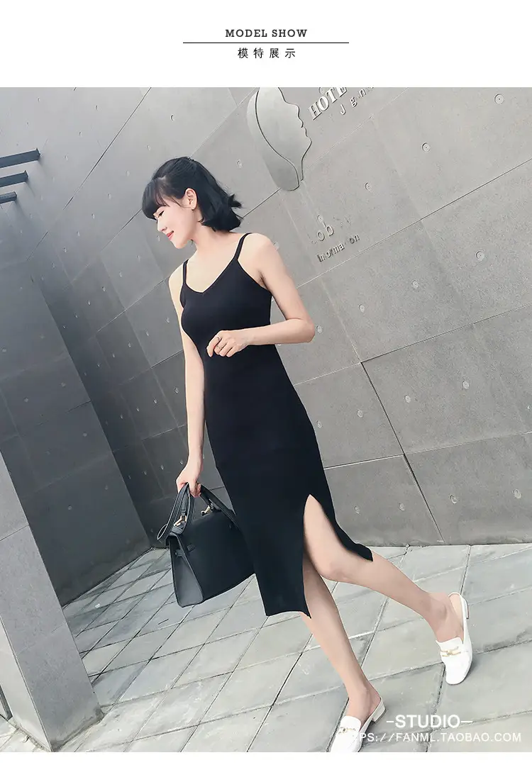 Black Long Sleeve Knitted Dress with Side Slit 2024 — feature 5