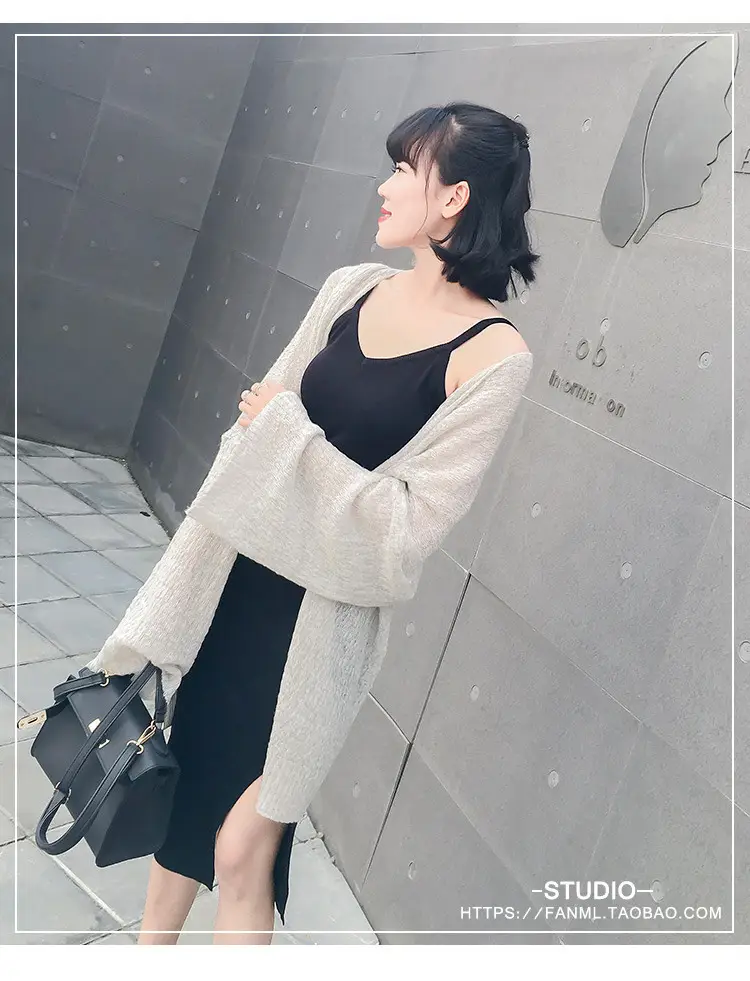 Black Long Sleeve Knitted Dress with Side Slit 2024 — feature 6