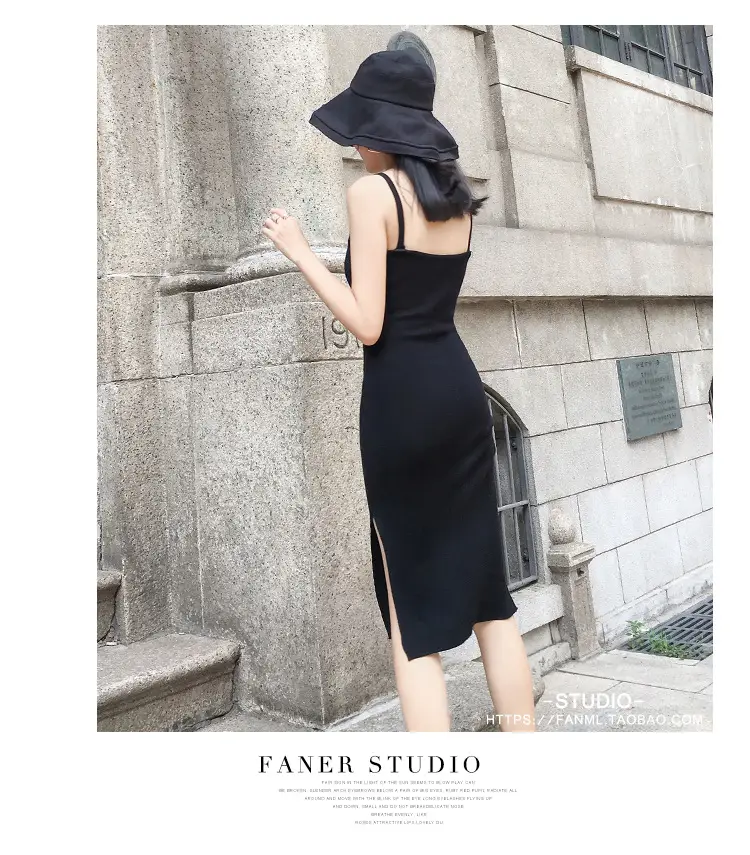 Black Long Sleeve Knitted Dress with Side Slit 2024 — feature 8