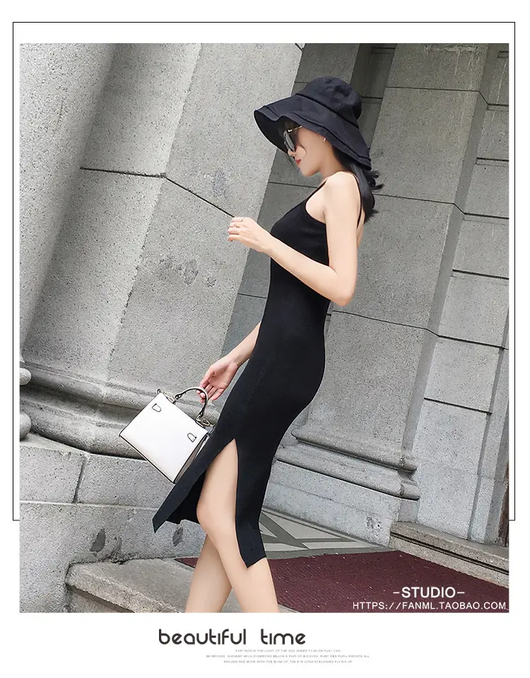 Black Long Sleeve Knitted Dress with Side Slit 2024 — feature 9