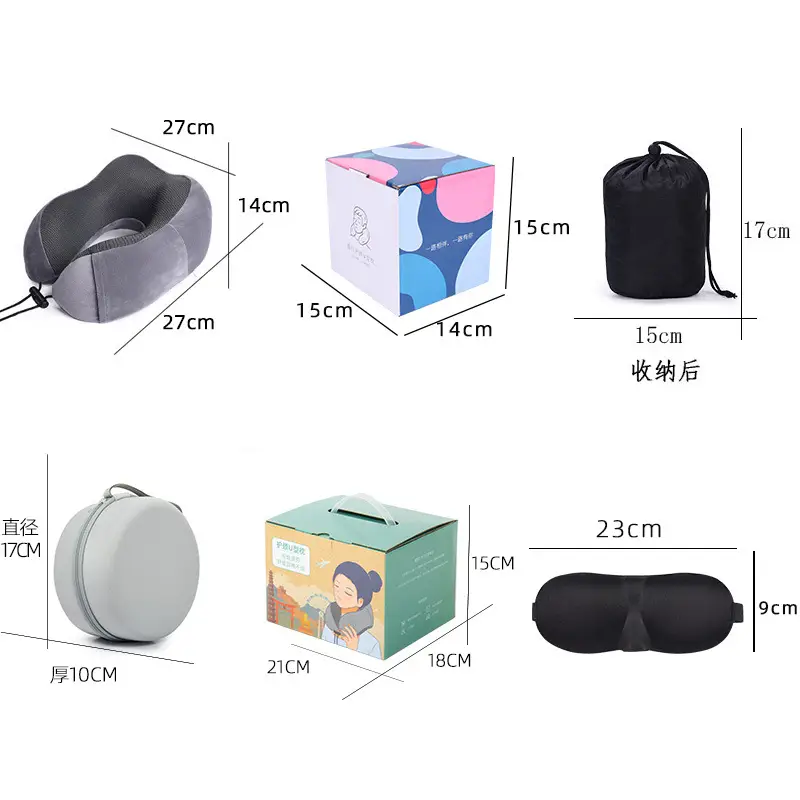 U-Shaped Memory Foam Neck Pillow Blue Grey Travel Neck Pillow - Image 15