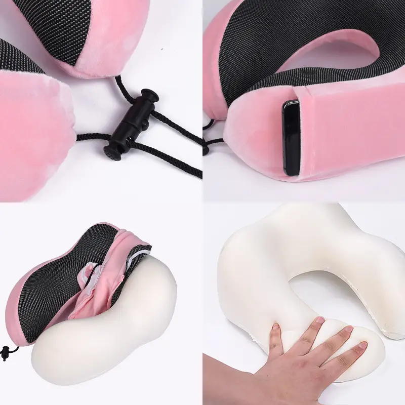 U-Shaped Memory Foam Neck Pillow Blue Grey Travel Neck Pillow - Image 16