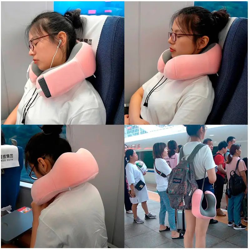U-Shaped Memory Foam Neck Pillow Blue Grey Travel Neck Pillow - Image 17