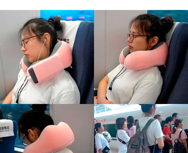 U-Shaped Memory Foam Neck Pillow Blue Grey Travel Neck Pillow — feature 6